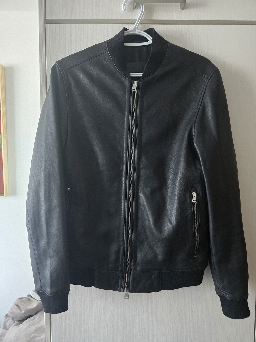 AllSaints Black Lamb Leather Bomber Jacket (XS)